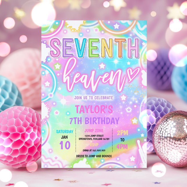 7th Heaven Neon Glow 7th Birthday Party Invitation (Creator Uploaded)