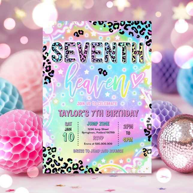 7th Heaven Rainbow Leopard Print 7th Birthday  Invitation (Creator Uploaded)