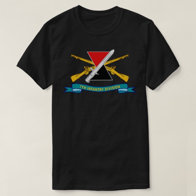 7th Infantry Division DUI w Br Ribbon X T-Shirt (Design Front)