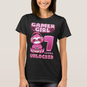 7th Level Unlocked Sloth Pink Gamer Girl 7 Birthda T-Shirt