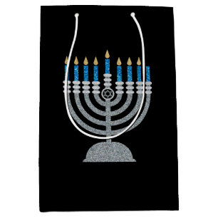 7th Night of Hanukkah Glitter Medium Gift Bag