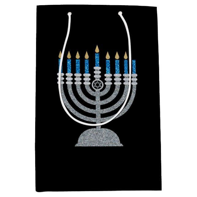 7th Night of Hanukkah Glitter Medium Gift Bag (Front)
