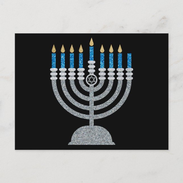 7th Night of Hanukkah Glitter Postcard (Front)