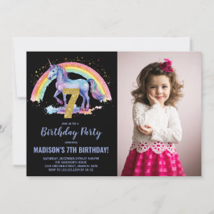 7th Rainbow Unicorn Birthday Invitations photo