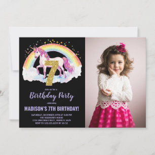 7th Rainbow Unicorn Birthday Invitations photo