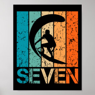 7th Surfing Birthday 7 Year Old 7yr Boy Girl Birth Poster