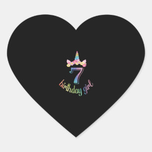 7th Unicorn Birthday girl t-shirt 7 years old part Heart Sticker