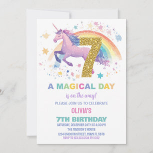 7th Unicorn Birthday Invitations