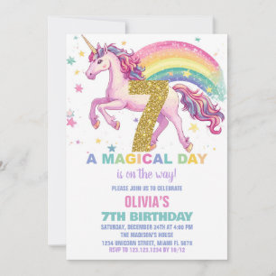 7th Unicorn Birthday Invitations