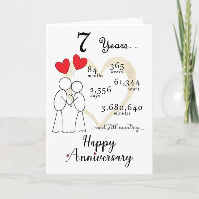 7th Wedding Anniversary Card with 2 heart balloons (Front)