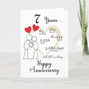 7th Wedding Anniversary Card with 2 heart balloons