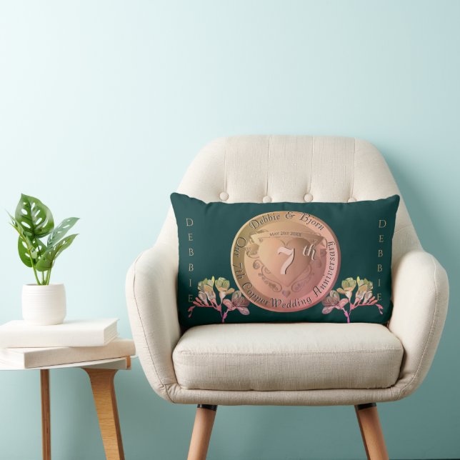 7th Wedding Anniversary Copper Fresia Lumbar Cushion (Chair)
