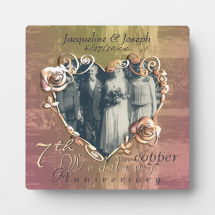 7th Wedding Anniversary Coppery Rose Photo Plaque