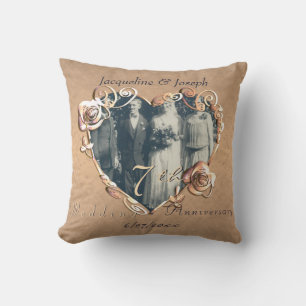 7th Wedding Anniversary Coppery Rose Photo  Throw  Cushion