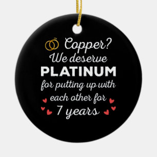 7th Wedding Anniversary I - Copper Funny Couple Ceramic Ornament
