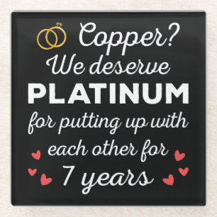 7th Wedding Anniversary I - Copper Funny Couple Glass Coaster