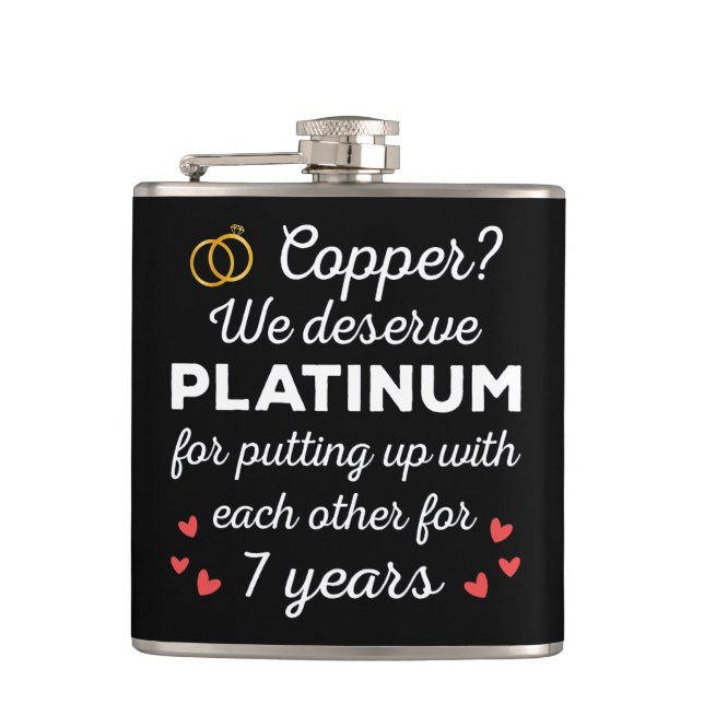 7th Wedding Anniversary I - Copper Funny Couple Hip Flask (Front)