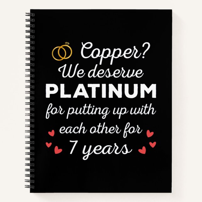 7th Wedding Anniversary I - Copper Funny Couple Notebook (Front)
