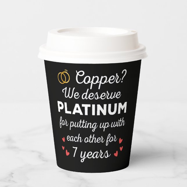 7th Wedding Anniversary I - Copper Funny Couple Paper Cups (Front)