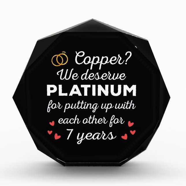 7th Wedding Anniversary I - Copper Funny Couple Photo Block (Front)
