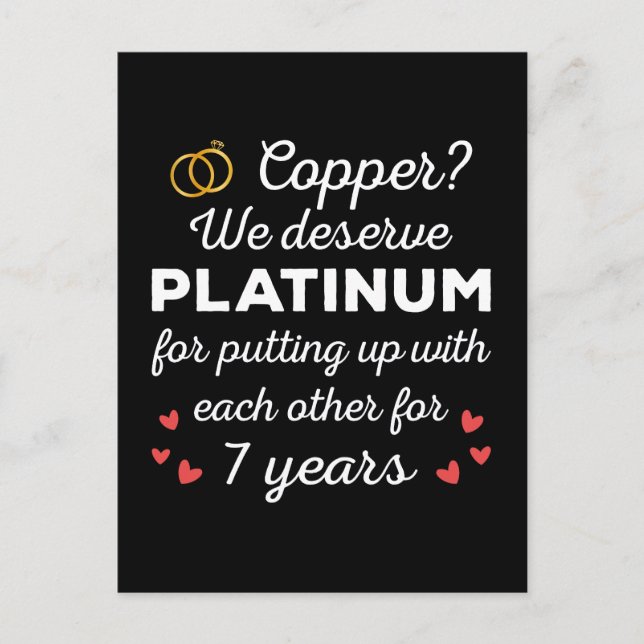 7th Wedding Anniversary I - Copper Funny Couple Postcard (Front)