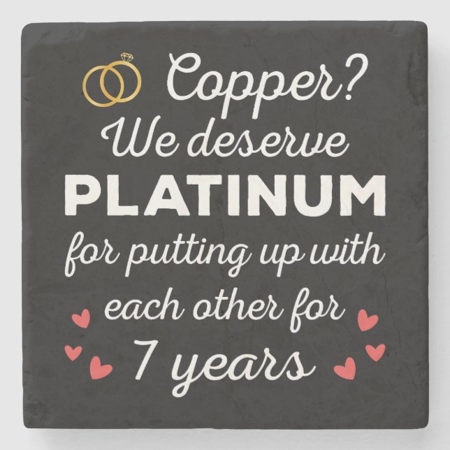 7th Wedding Anniversary I - Copper Funny Couple Stone Coaster (Front)