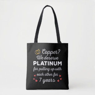 7th Wedding Anniversary I - Copper Funny Couple Tote Bag