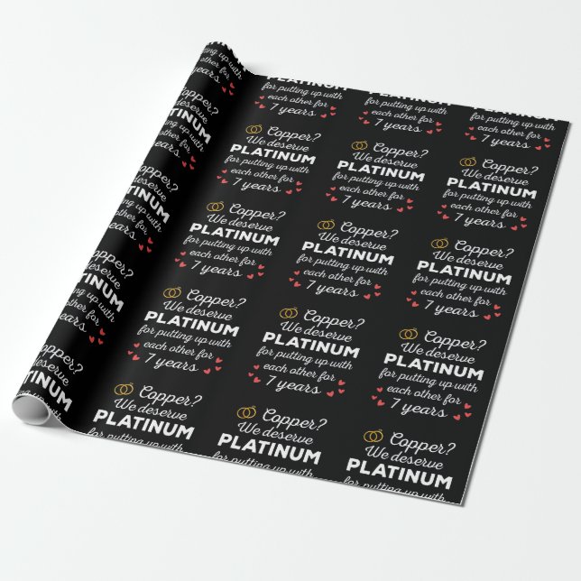 7th Wedding Anniversary I - Copper Funny Couple Wrapping Paper (Unrolled)