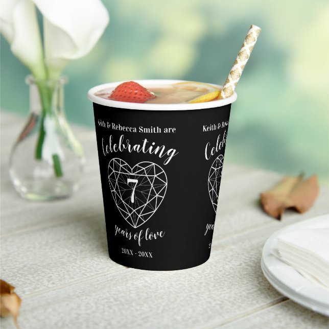 7th Wedding Anniversary line heart black onyx Paper Cups (Insitu)