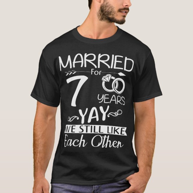 7th Wedding Anniversary. Married For 7 Years T-Shirt (Front)