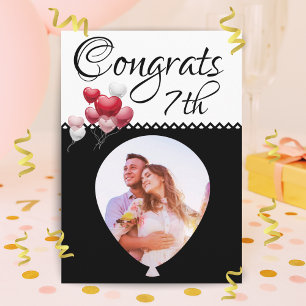 7th Wedding Anniversary Photo Balloon Black White Card