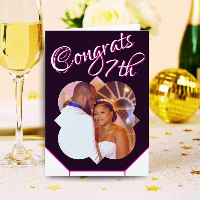 7th Wedding Anniversary Photo Card Black White (Creator Uploaded)