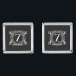 7TH wedding anniversary wool copper Silver Finish Cufflinks<br><div class="desc">Your seventh wedding anniversary has the traditional gift of wool or copper. This crest style design is a romantic design for couples celebrating 7 years of marriage. If you would like any help customising this design please contact me,  their is an ask this designer button,  just below this text.</div>