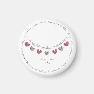 7th wedding anniversary wool heart bunting  magnet