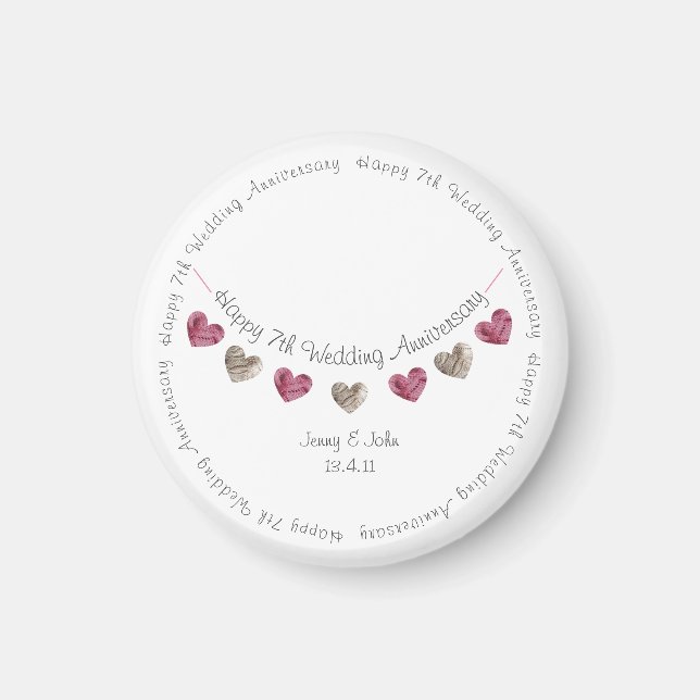 7th wedding anniversary wool heart bunting  magnet (Front)