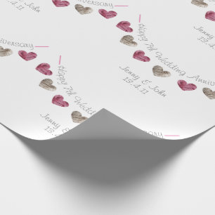 7th wedding anniversary wool heart bunting wrapping paper