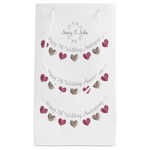 7th wool heart wedding anniversary small gift bag