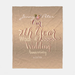 7th Year Wedding Anniversary Coppery  Fleece Blanket