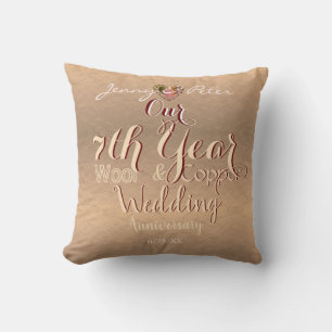 7th Year Wedding Anniversary Coppery Throw Cushion