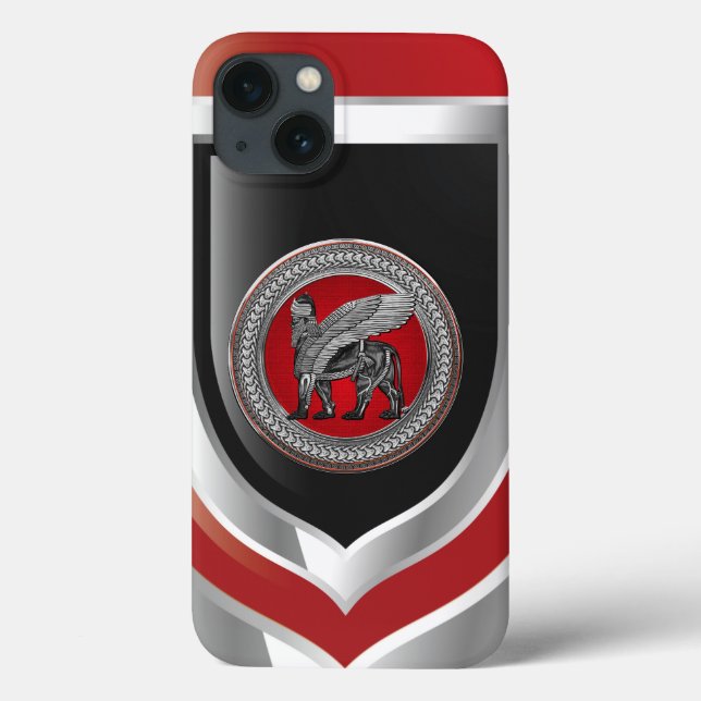 [800] Assyrian Winged Lion: Silver & Black Lamassu Case-Mate iPhone Case (Back)