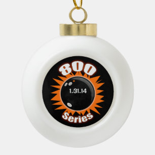 800 Series in League Bowling, Orange and Black Ceramic Ball Christmas Ornament