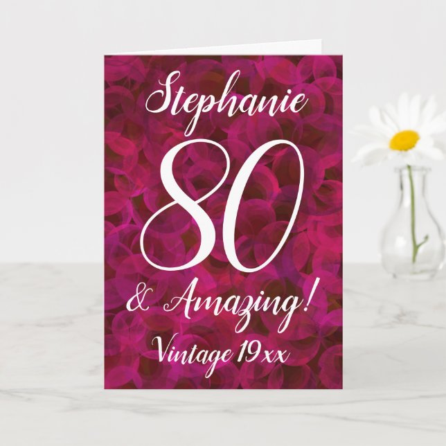 80 and Amazing Abstract Red Rose Birthday Card (Small Plant)