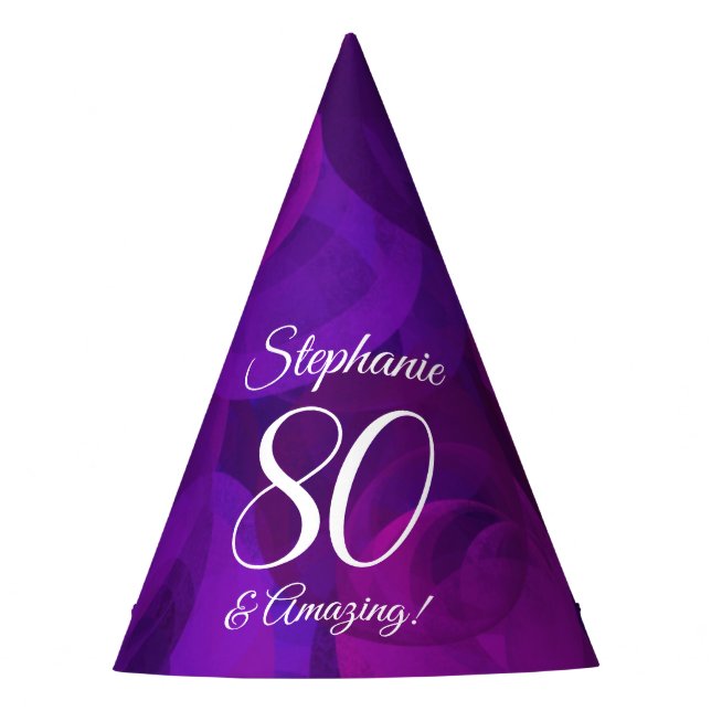 80 and Amazing Elegant Purple Birthday Party Hat (Front)