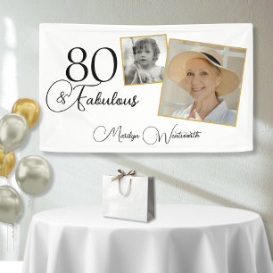 80 and Fabulous 80th Birthday Black Script Photo Banner