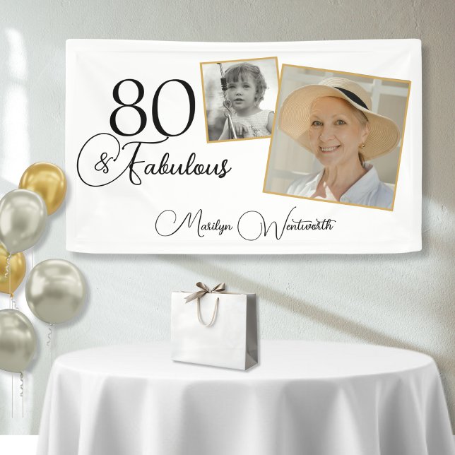 80 and Fabulous 80th Birthday Black Script Photo Banner (Creator Uploaded)