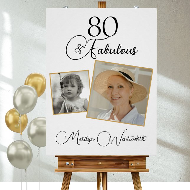 80 and Fabulous 80th Birthday Black Script Photo Poster (Creator Uploaded)