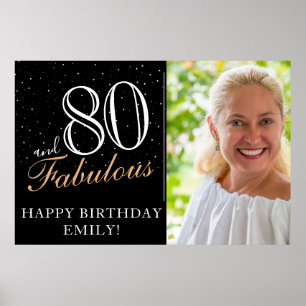 80 and Fabulous Black 80th Birthday Party Photo Poster