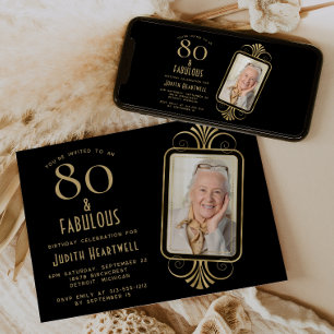 80 and Fabulous Deco Black 80th Birthday Party Invitation