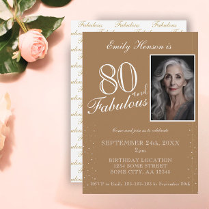 80 and Fabulous Elegant Beige Photo Birthday Invitation