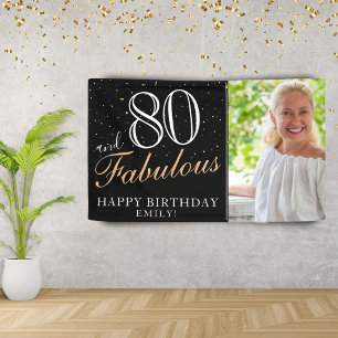 80 and Fabulous Elegant Black 80th Birthday Photo  Banner